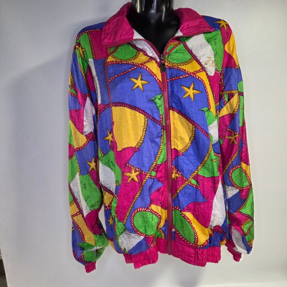 Vintage 90s Colorful Track Jacket Windbreaker Large Colorblock